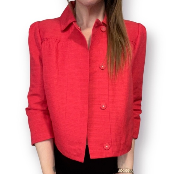 Tory Burch Landry Cropped Dress Jacket size 8 carnival red textured holiday - Picture 1 of 12